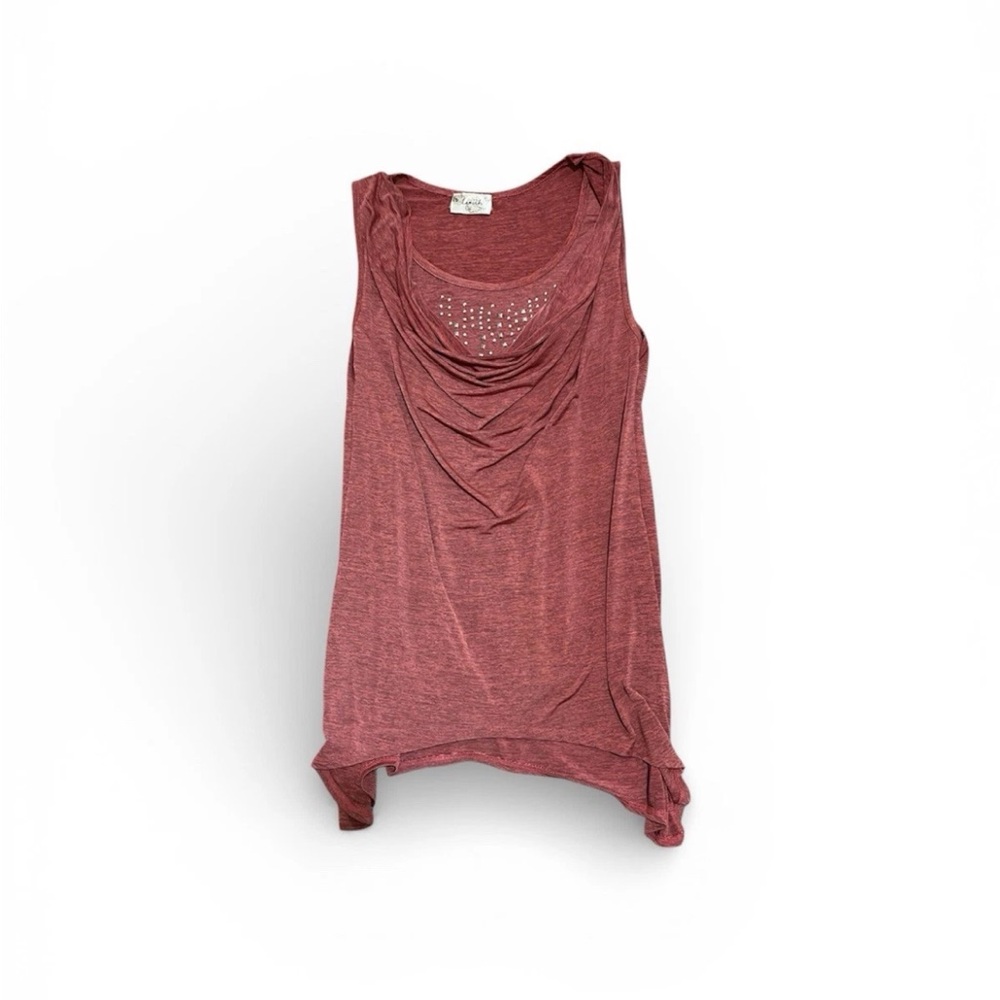 LAVISH Cowl Neck Tank Top Sz M Pink Mauve Draped Embellished Studded Y2K Boho